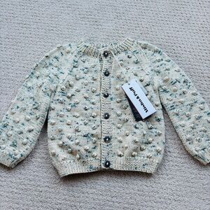 Misha & puff Airy Green Confetti popcorn Cream and Blue Knitted cardigan